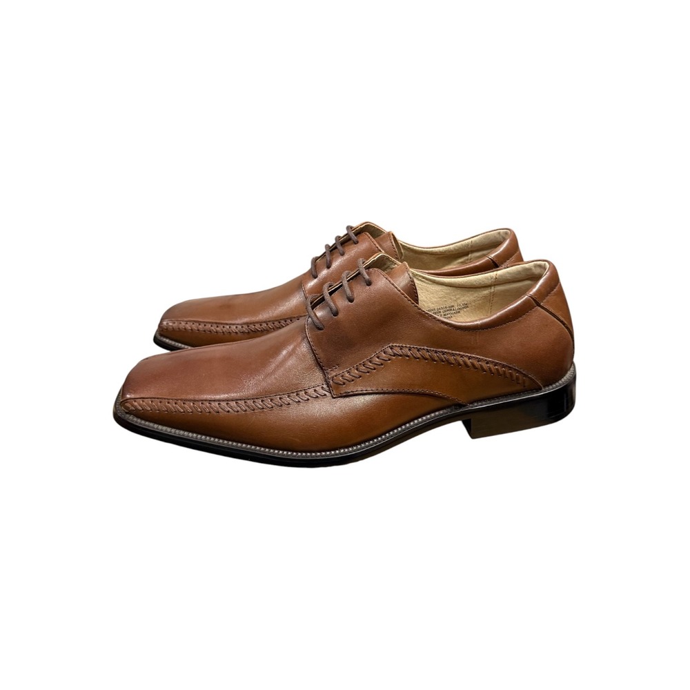 Stacy Adams Mens 24514-200 Brown Leather Square Toe Whipstitch Oxfords 10.5M